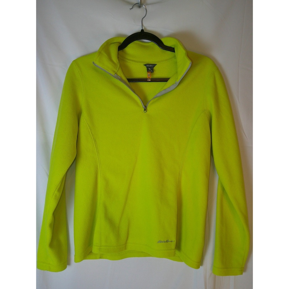 Eddie Bauer Womens Neon Lime Green Quarter Zip Fleece Pullover Sweater Size S